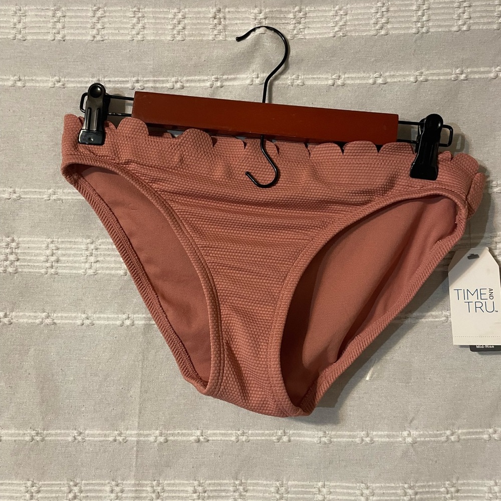 Time and Tru Rose Scalloped High-Waist Bikini Bottom